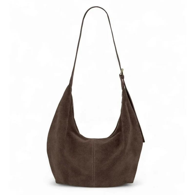 Besace demi-lune en daim HERMIONE Chocolat