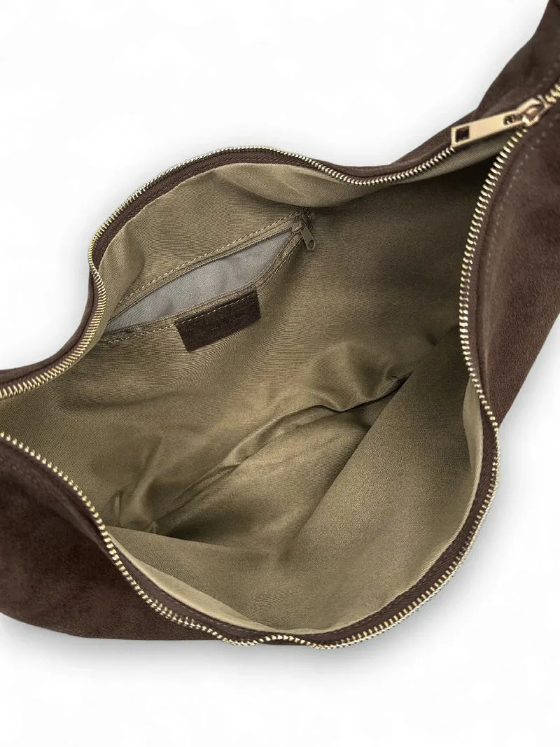 Besace demi-lune en daim HERMIONE Chocolat