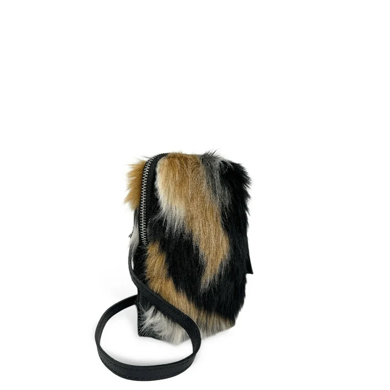 Sac pochette téléphone en cuir et poils synthétiques TABBY POCKET Tricolore