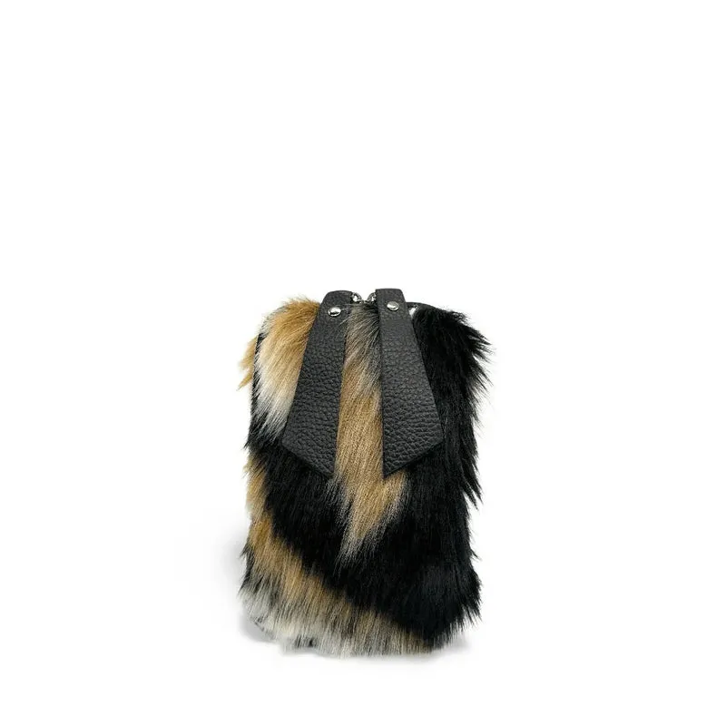 Sac pochette téléphone en cuir et poils synthétiques TABBY POCKET Tricolore