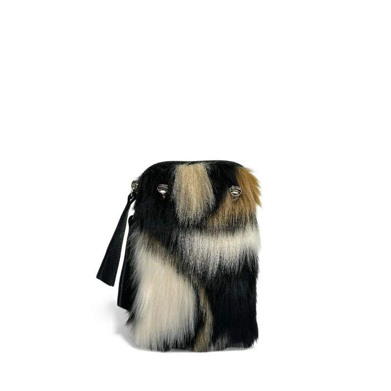 Sac pochette téléphone en cuir et poils synthétiques TABBY POCKET Tricolore