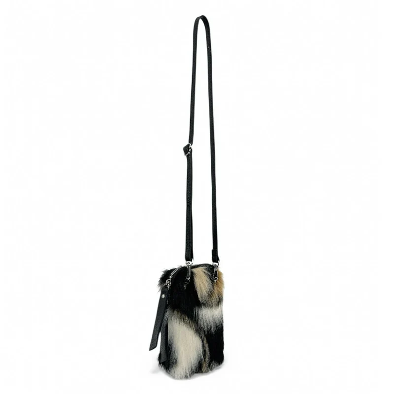 Sac pochette téléphone en cuir et poils synthétiques TABBY POCKET Tricolore