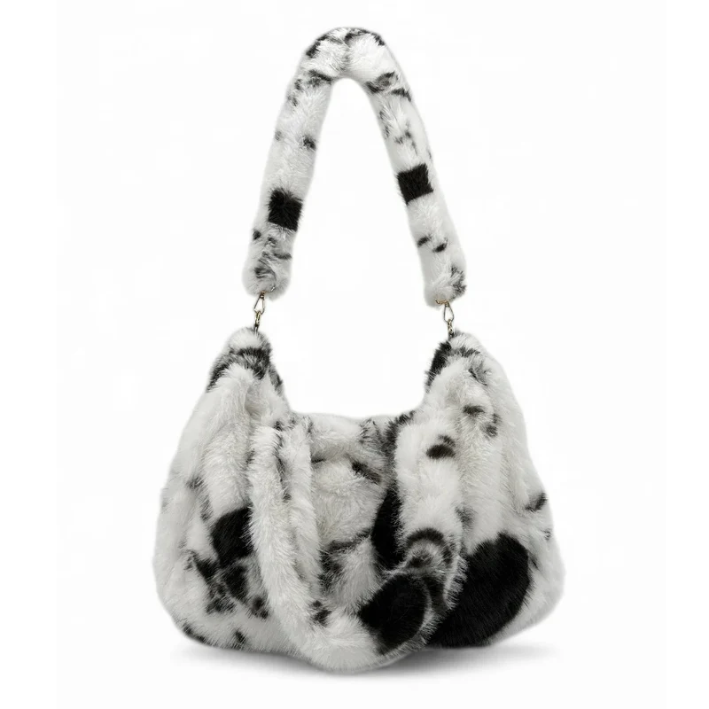 Sac cabas en fausse fourrure PJ PARTY Vache noir
