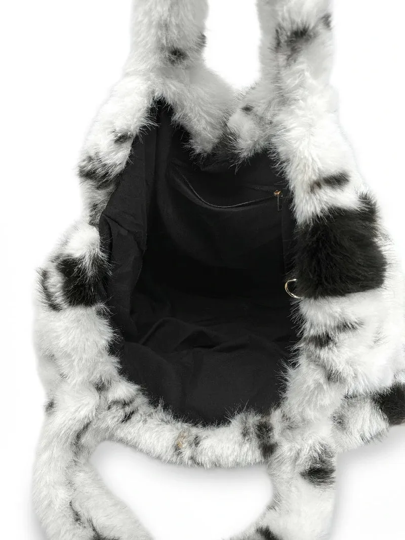 Sac cabas en fausse fourrure PJ PARTY Vache noir