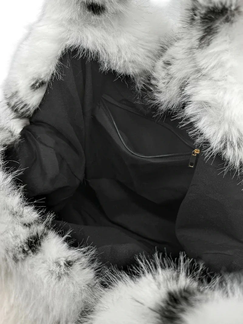 Sac cabas en fausse fourrure PJ PARTY Vache noir