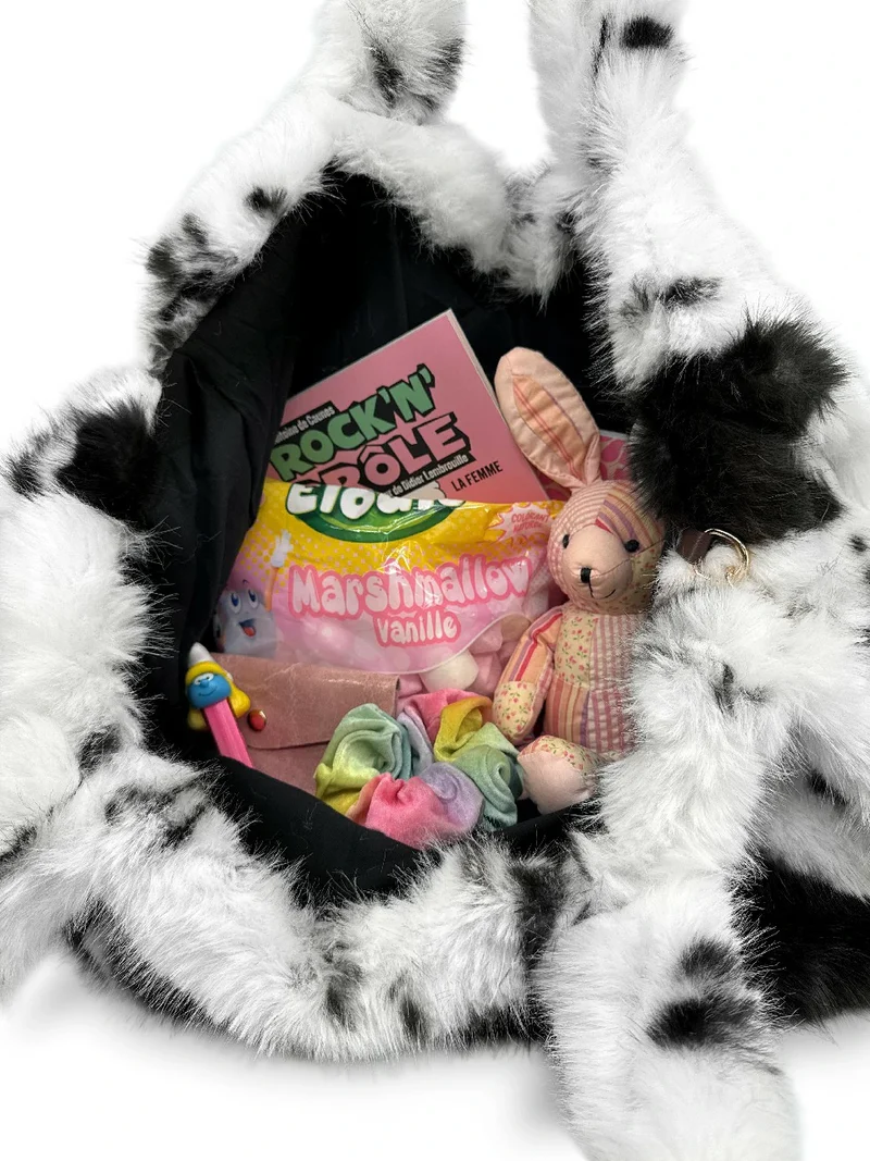 Sac cabas en fausse fourrure PJ PARTY Vache noir