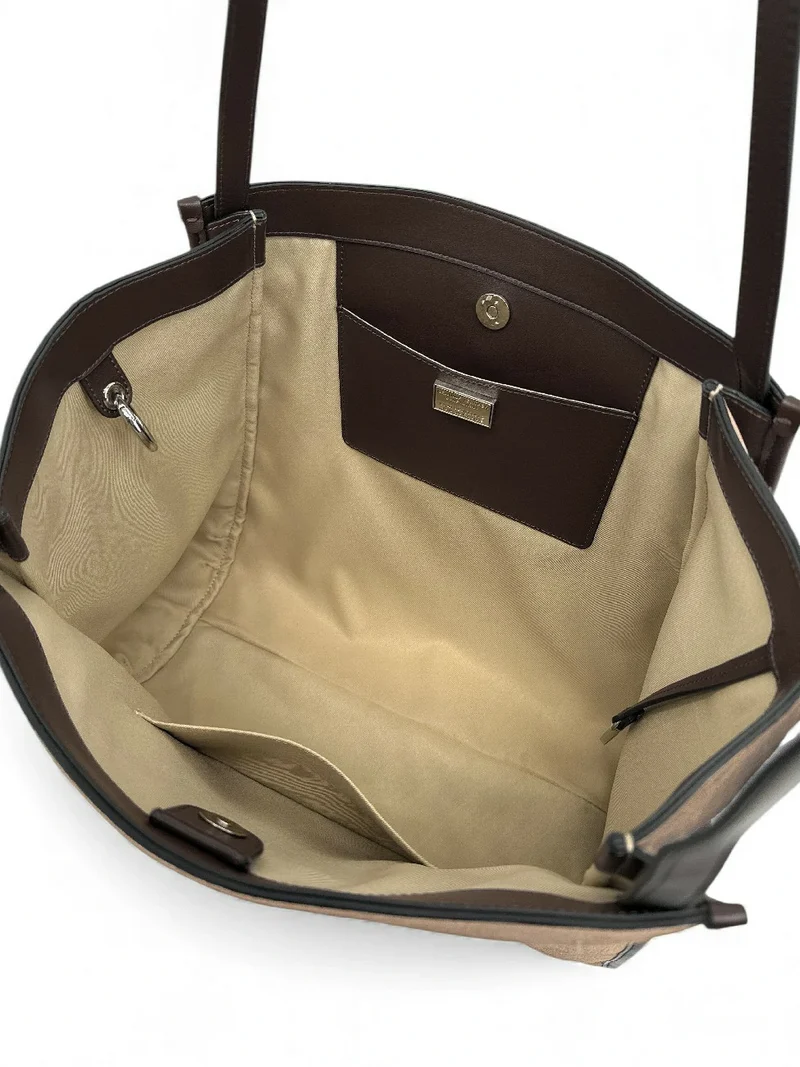 Grand sac cabas en daim et cuir lisse PURDAY Taupe foncé