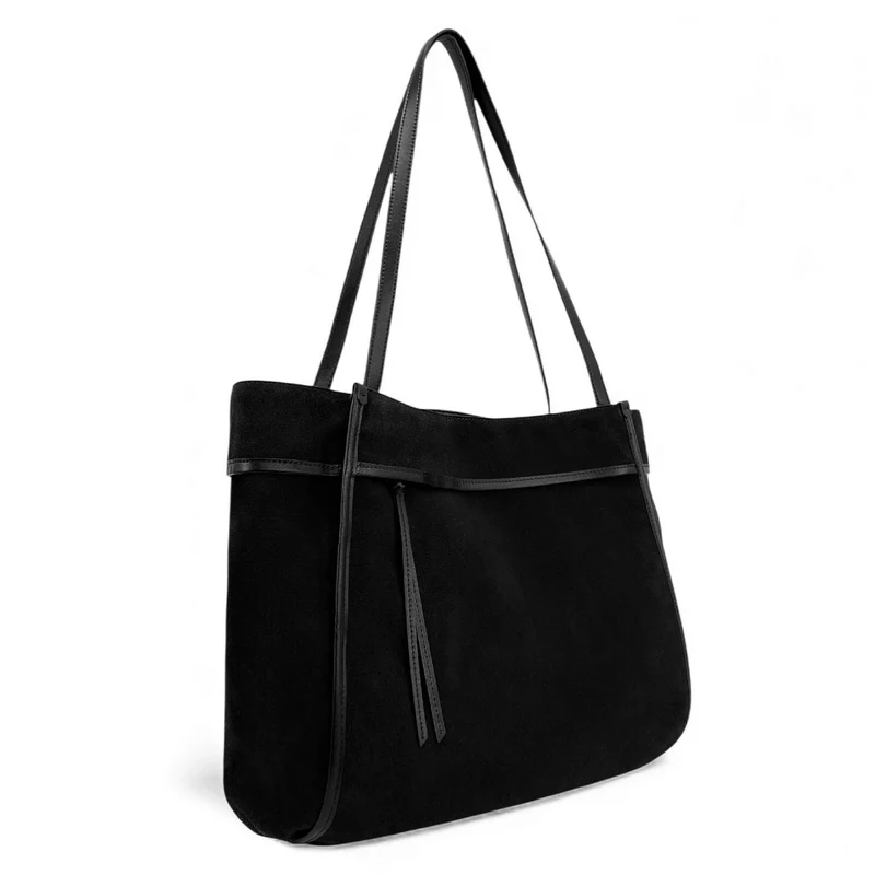 Grand sac cabas en daim et cuir lisse PURDAY Noir
