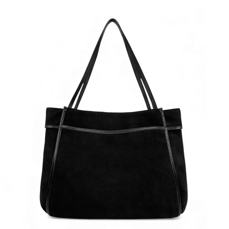 Grand sac cabas en daim et cuir lisse PURDAY Noir