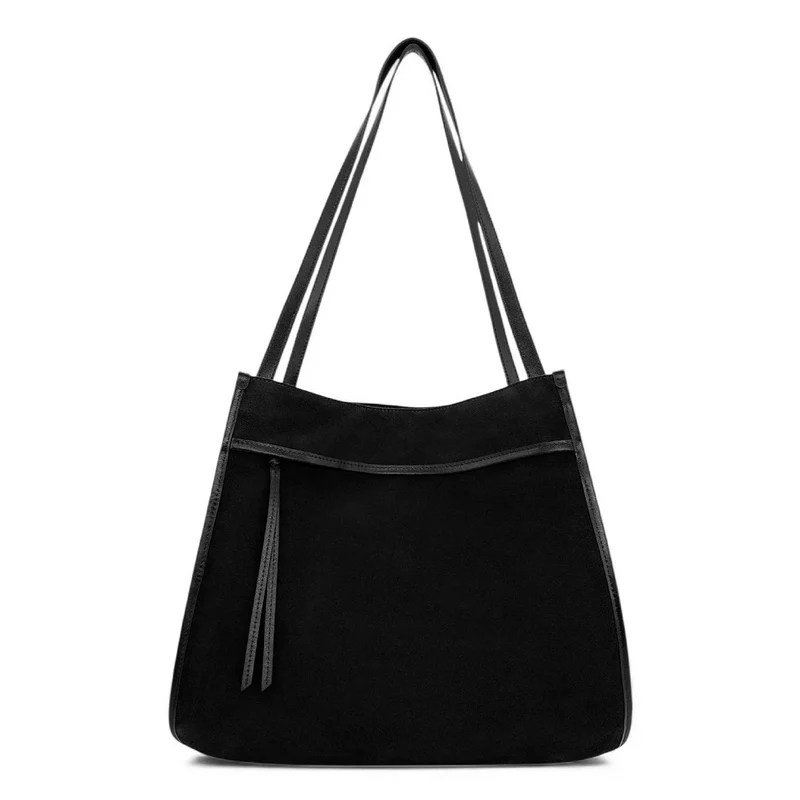 Grand sac cabas en daim et cuir lisse PURDAY Noir