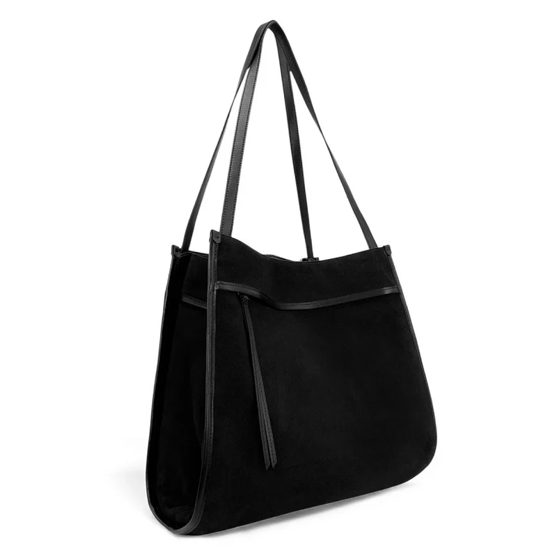 Grand sac cabas en daim et cuir lisse PURDAY Noir