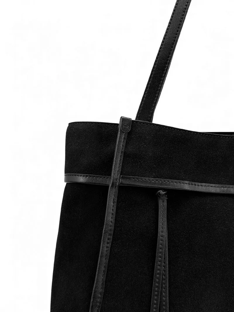 Grand sac cabas en daim et cuir lisse PURDAY Noir