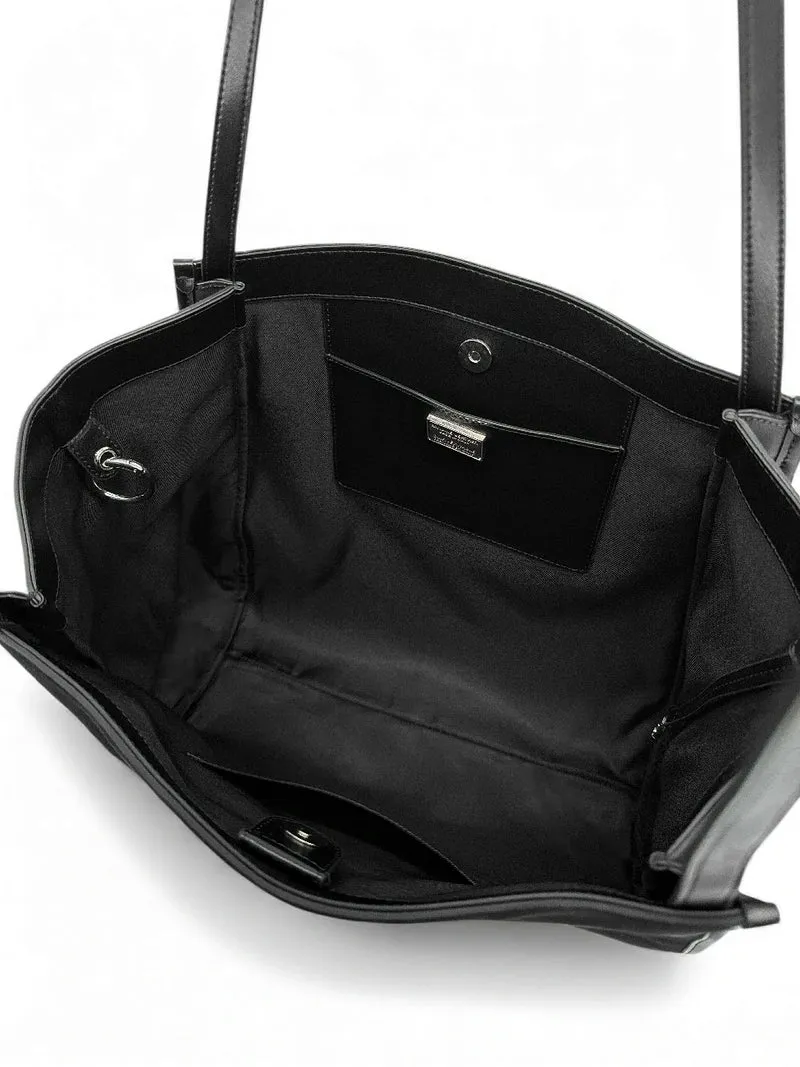Grand sac cabas en daim et cuir lisse PURDAY Noir