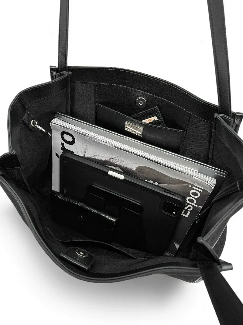 Grand sac cabas en daim et cuir lisse PURDAY Noir