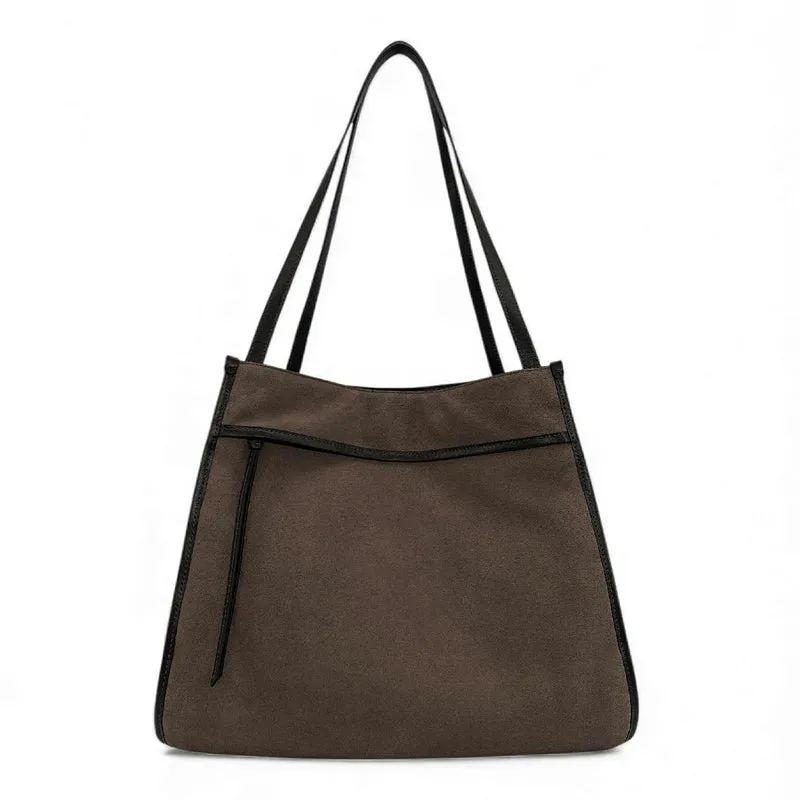 Grand sac cabas en daim et cuir lisse PURDAY Marron Chocolat