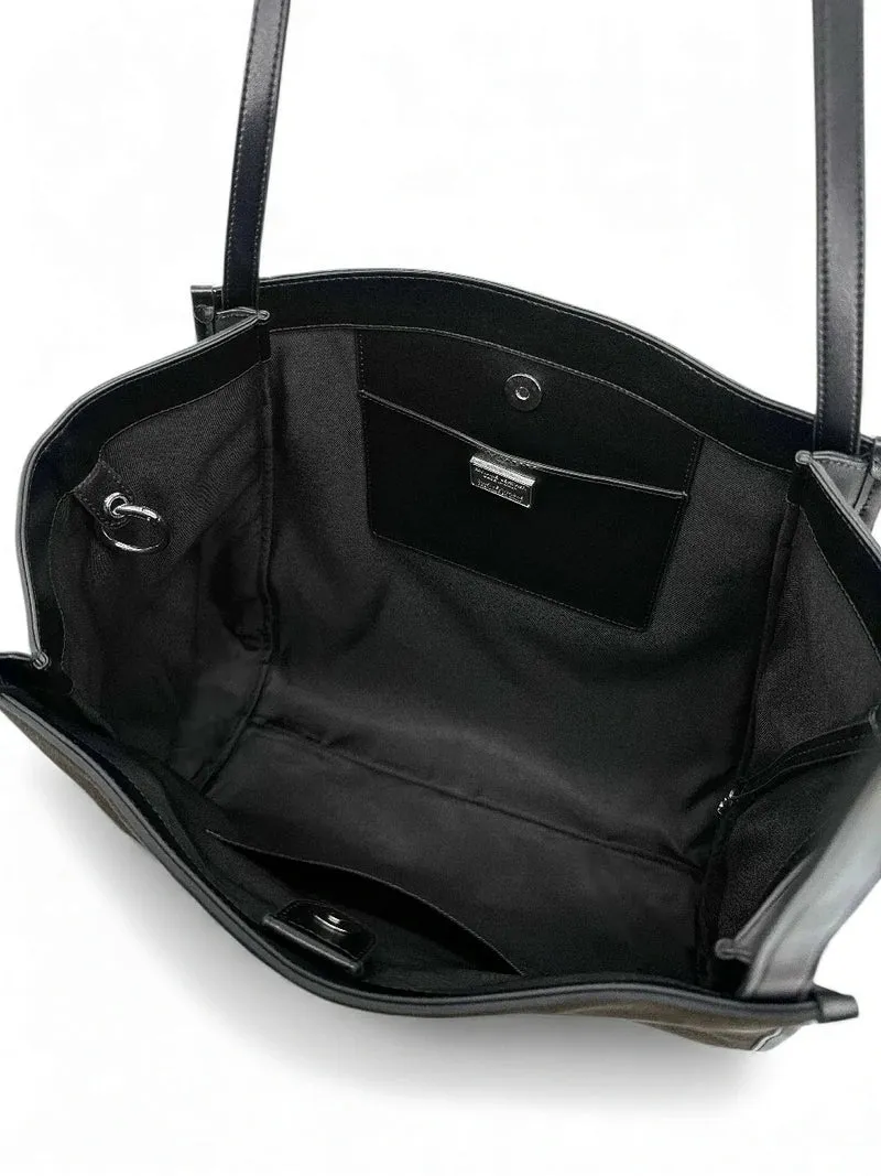 Grand sac cabas en daim et cuir lisse PURDAY Marron Chocolat