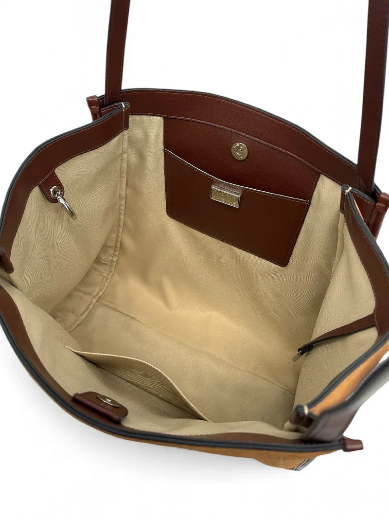 Grand sac cabas en daim et cuir lisse PURDAY Camel foncé
