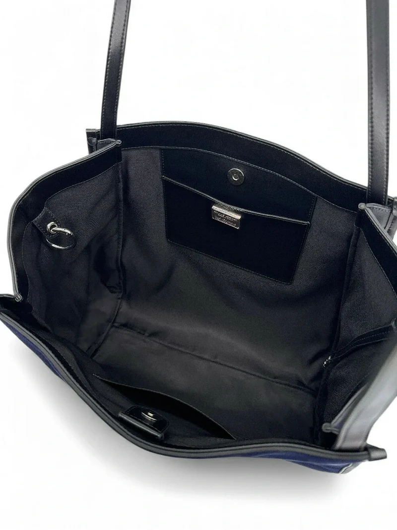 Grand sac cabas en daim et cuir lisse PURDAY Bleu marine