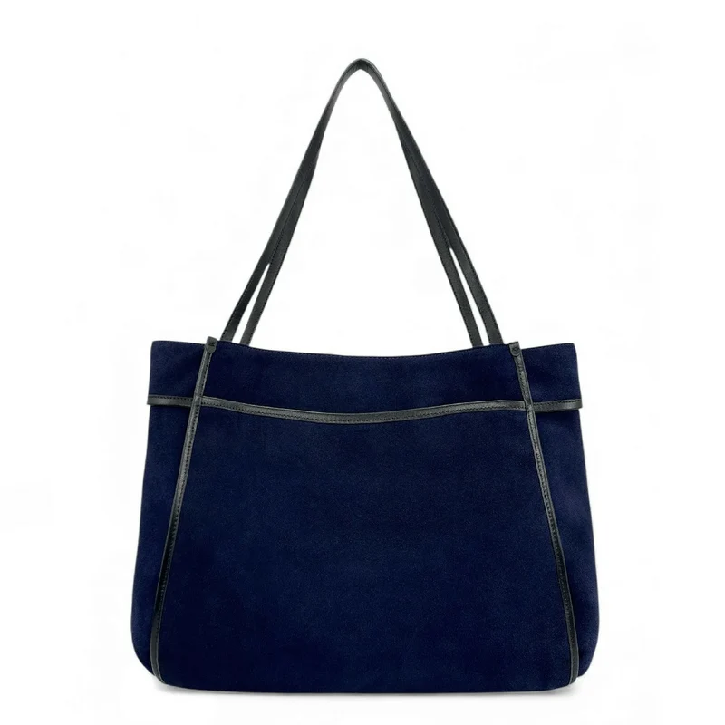 Grand sac cabas en daim et cuir lisse PURDAY Bleu marine