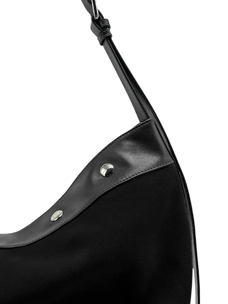 Grand sac cabas en daim et cuir lisse EMMA Noir