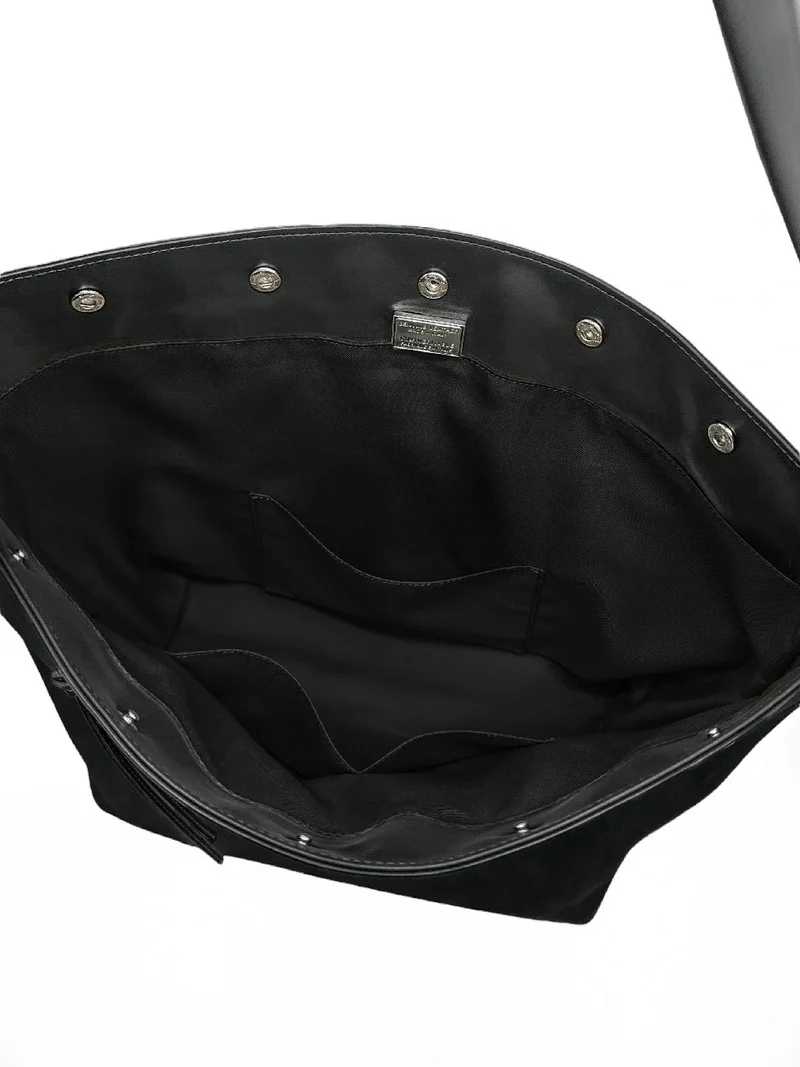 Grand sac cabas en daim et cuir lisse EMMA Noir