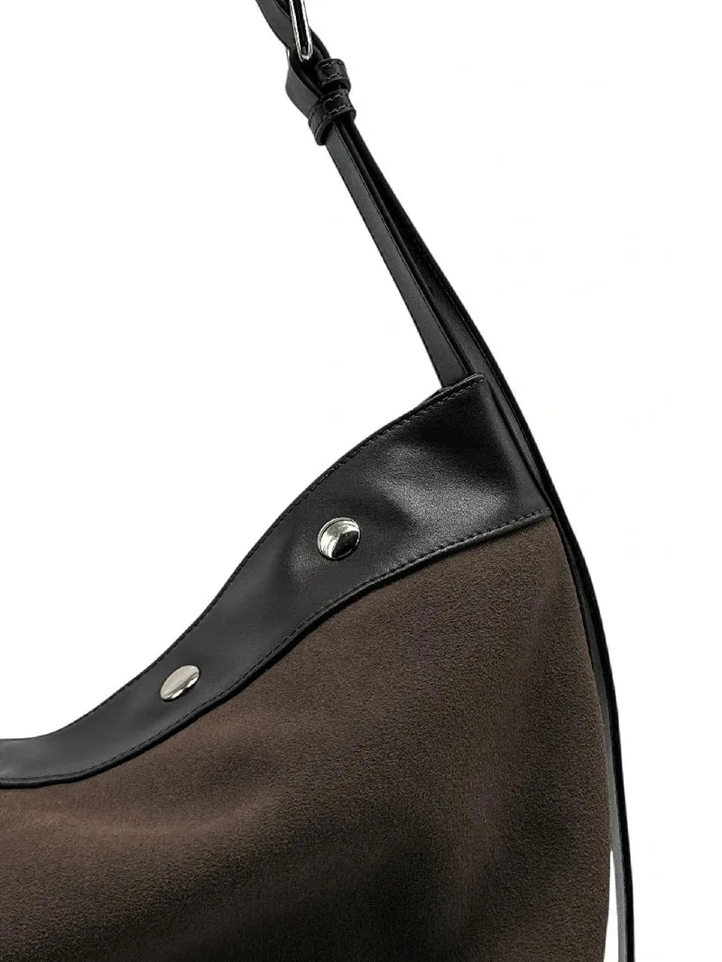 Grand sac cabas en daim et cuir lisse EMMA Marron Chocolat