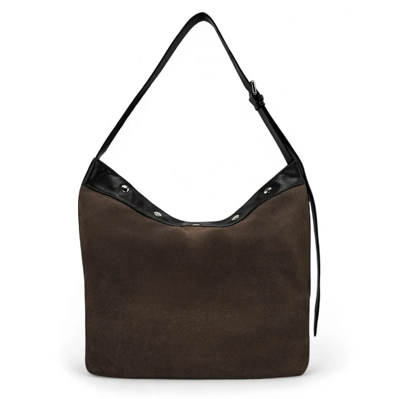 Grand sac cabas en daim et cuir lisse EMMA Marron Chocolat