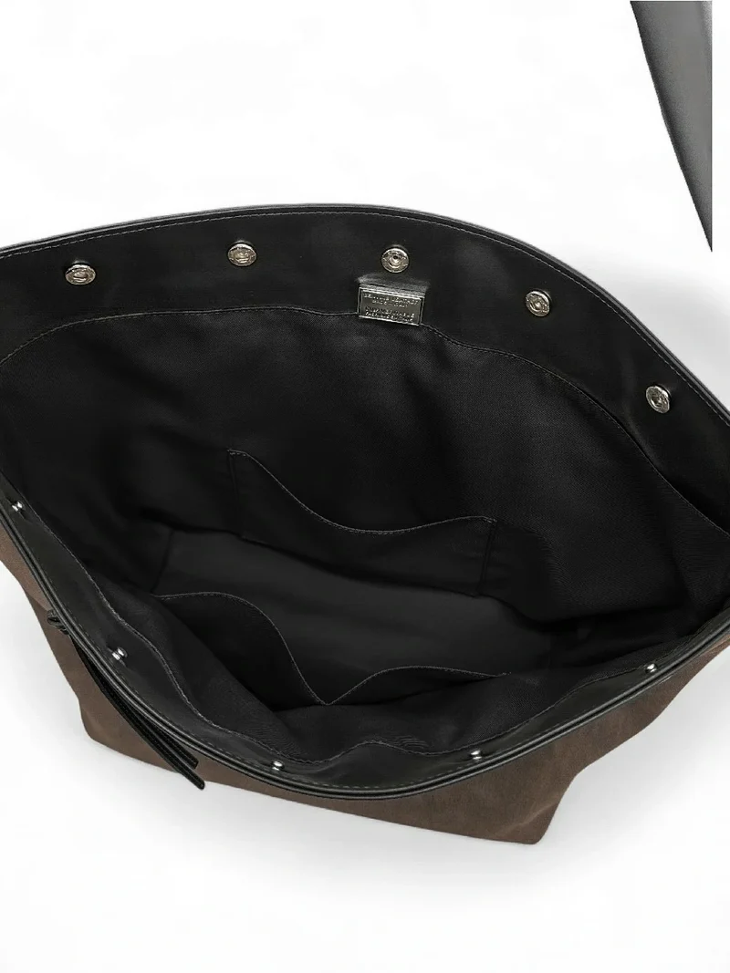 Grand sac cabas en daim et cuir lisse EMMA Marron Chocolat