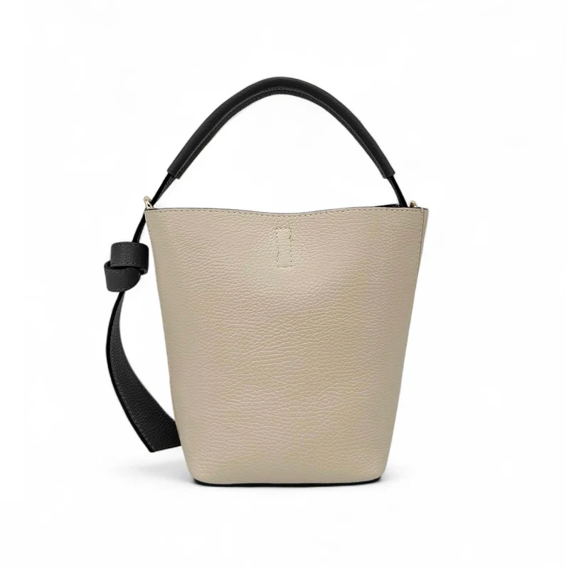 Sac seau et pochette en cuir grainé BIRDIE Beige et Noir