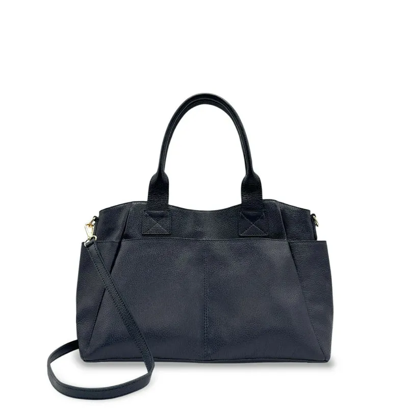Sac cabas multipoches en cuir grainé MARCIE Bleu marine