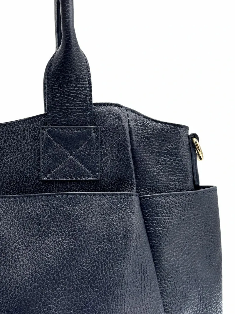 Sac cabas multipoches en cuir grainé MARCIE Bleu marine