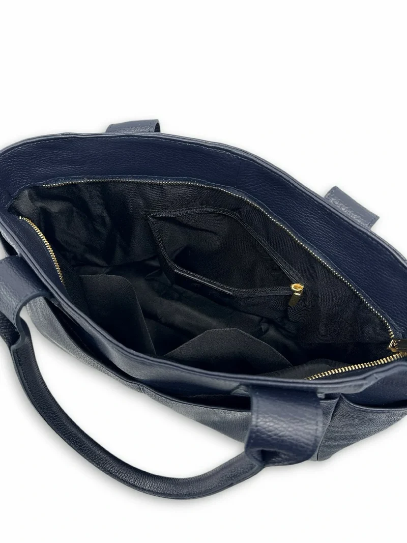 Sac cabas multipoches en cuir grainé MARCIE Bleu marine