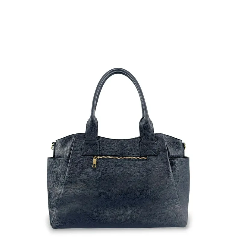Sac cabas multipoches en cuir grainé MARCIE Bleu marine