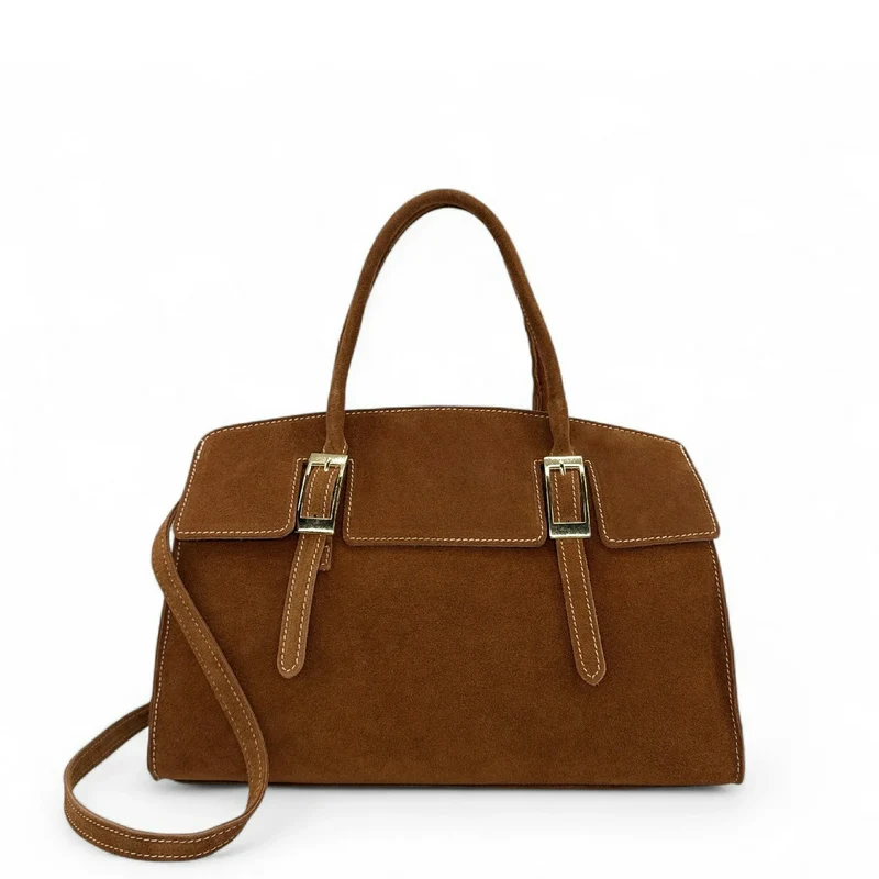 Sac bowling en daim WHAT'S UP Marron camel foncé