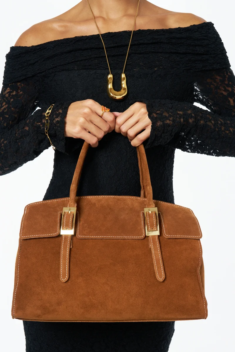 Sac bowling en daim WHAT'S UP Marron camel foncé