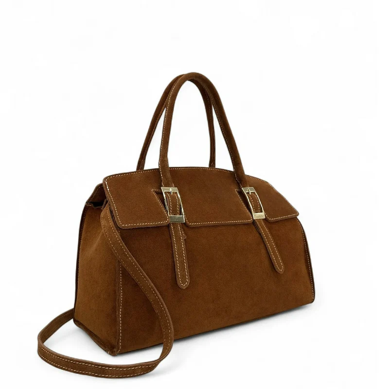 Sac bowling en daim WHAT'S UP Marron camel foncé