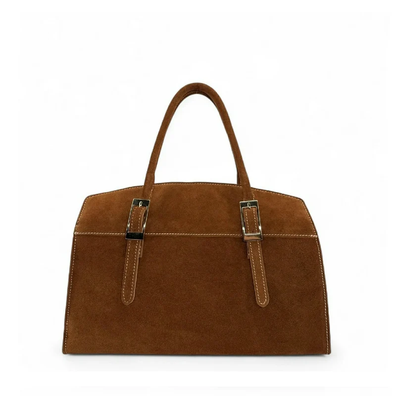 Sac bowling en daim WHAT'S UP Marron camel foncé