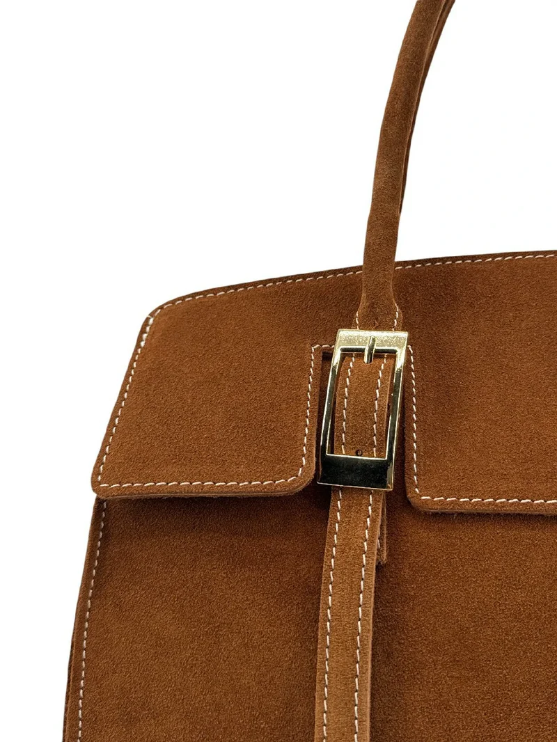 Sac bowling en daim WHAT'S UP Marron camel foncé