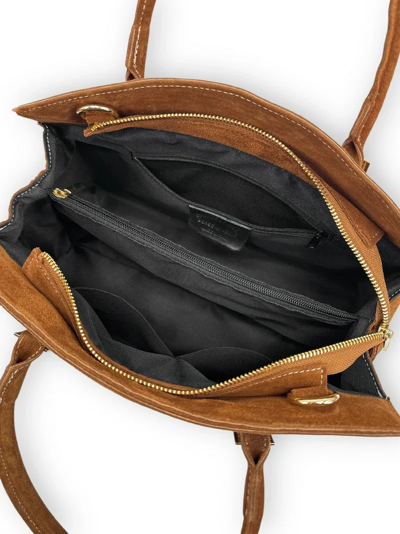 Sac bowling en daim WHAT'S UP Marron camel foncé