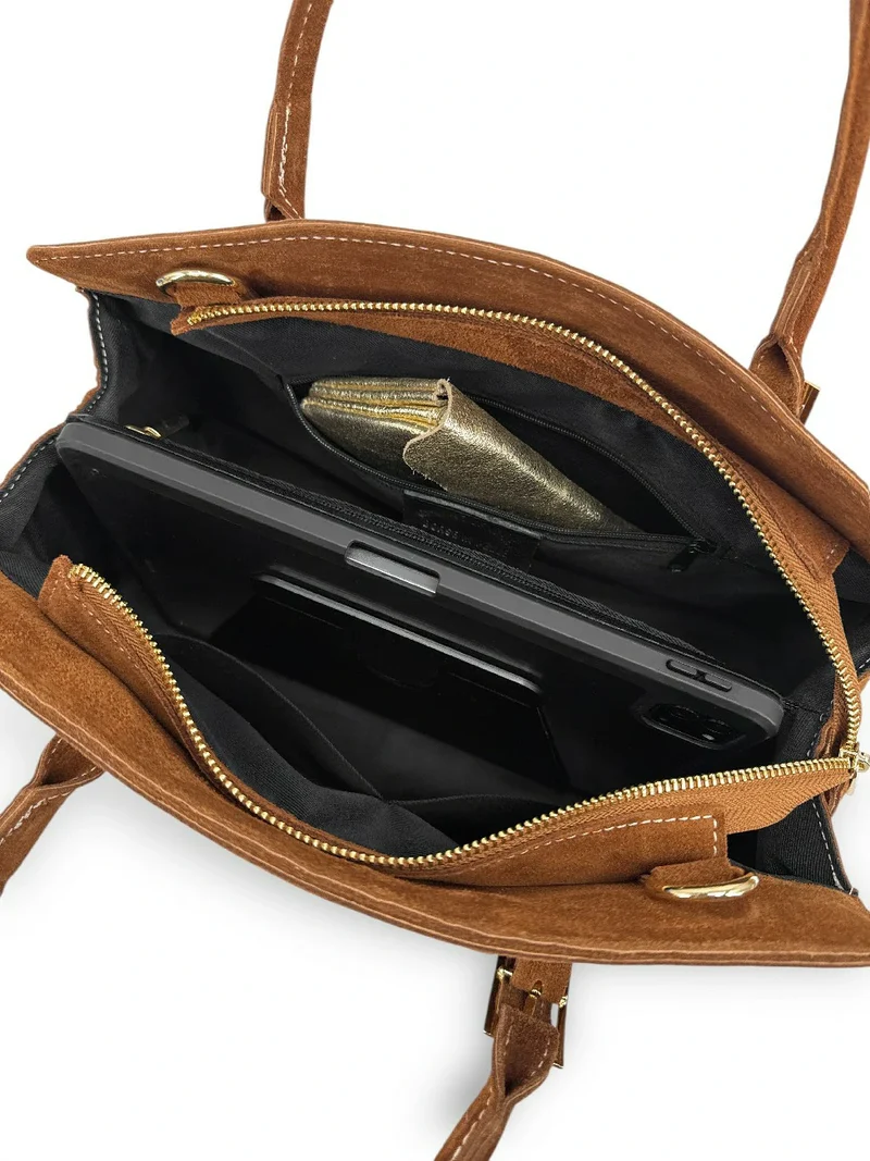 Sac bowling en daim WHAT'S UP Marron camel foncé