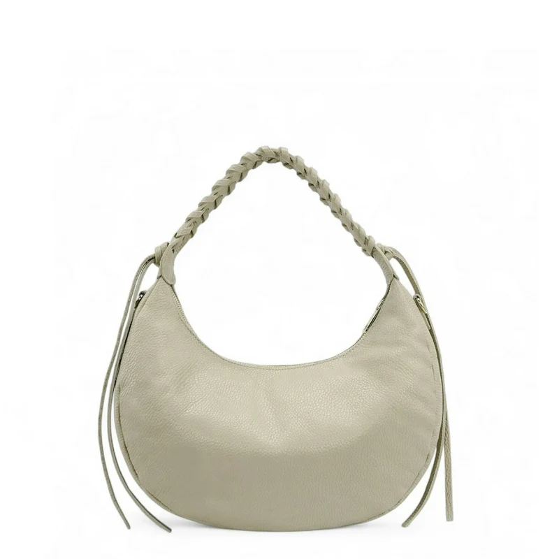 Sac demi-lune en cuir grainé NYX Beige crème