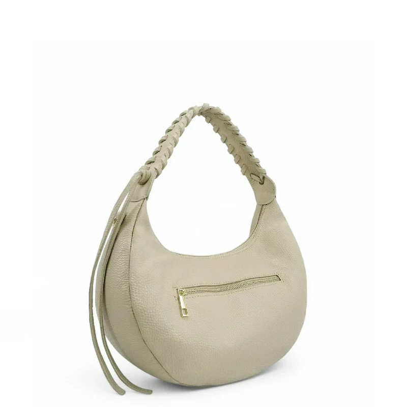 Sac demi-lune en cuir grainé NYX Beige crème