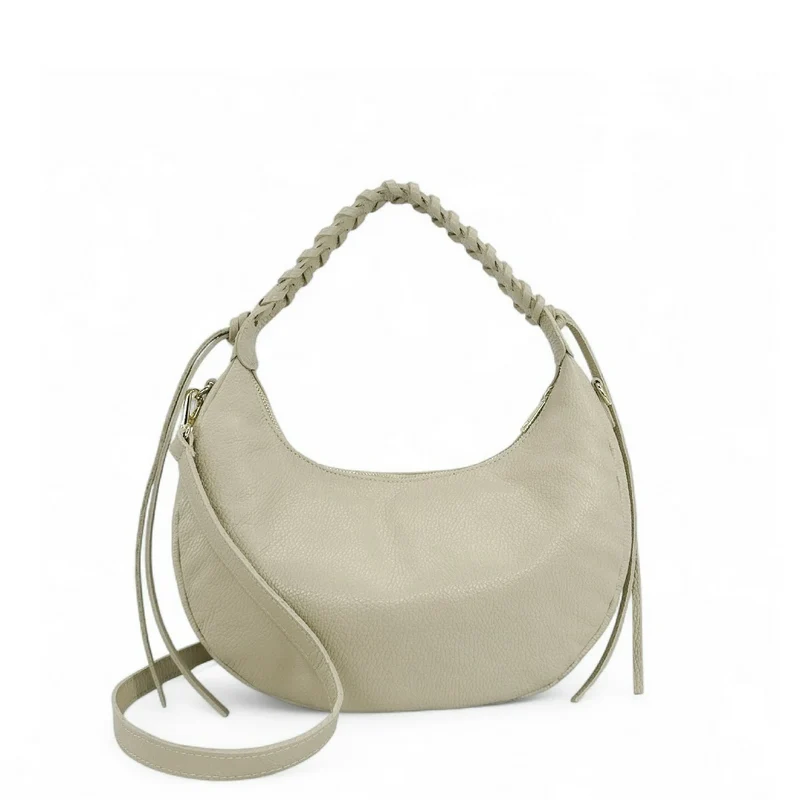 Sac demi-lune en cuir grainé NYX Beige crème