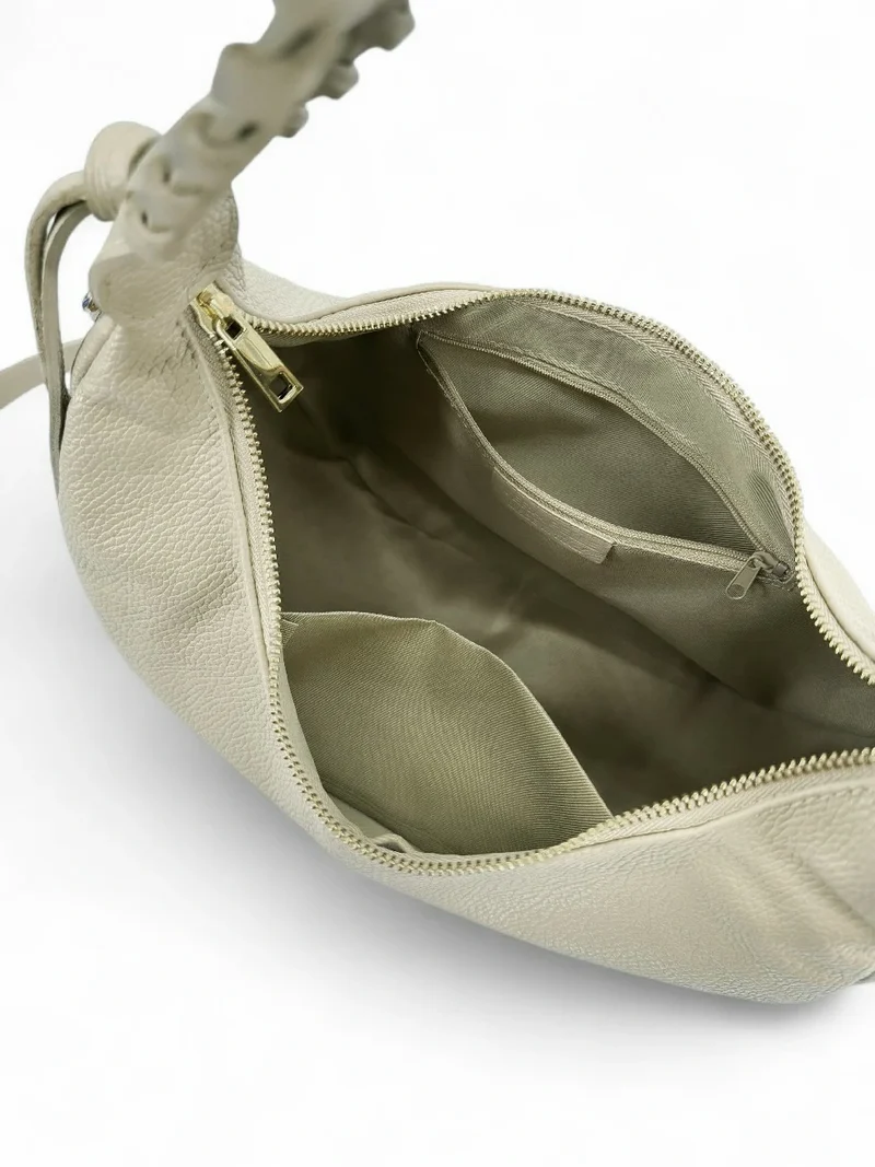 Sac demi-lune en cuir grainé NYX Beige crème