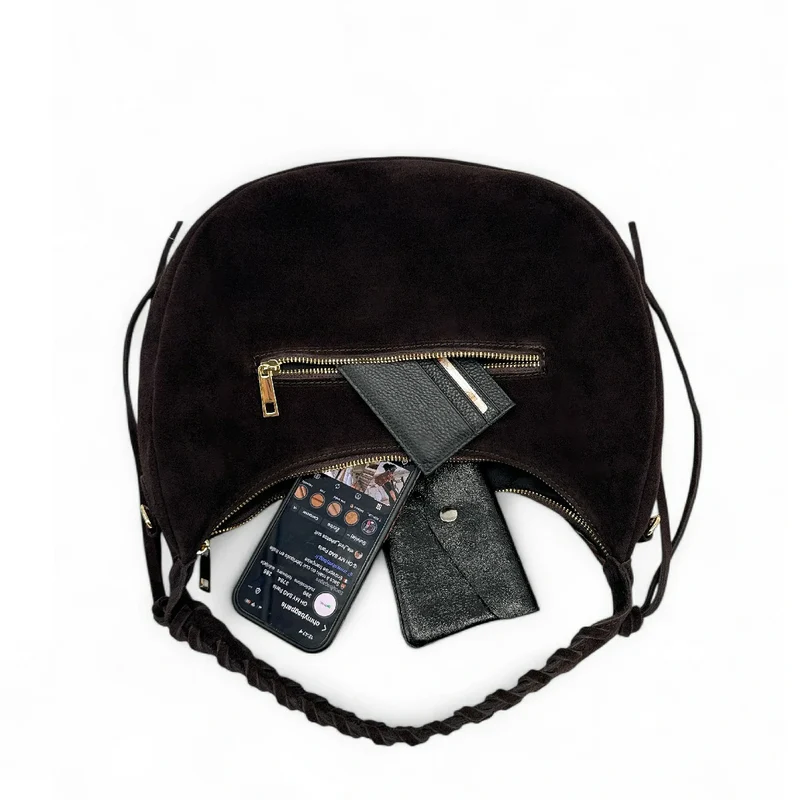 Sac demi-lune en cuir daim et vachette U-NYX Numéro 01