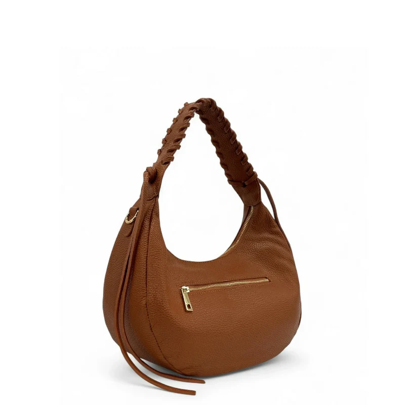 Sac demi-lune en cuir grainé NYX Camel foncé