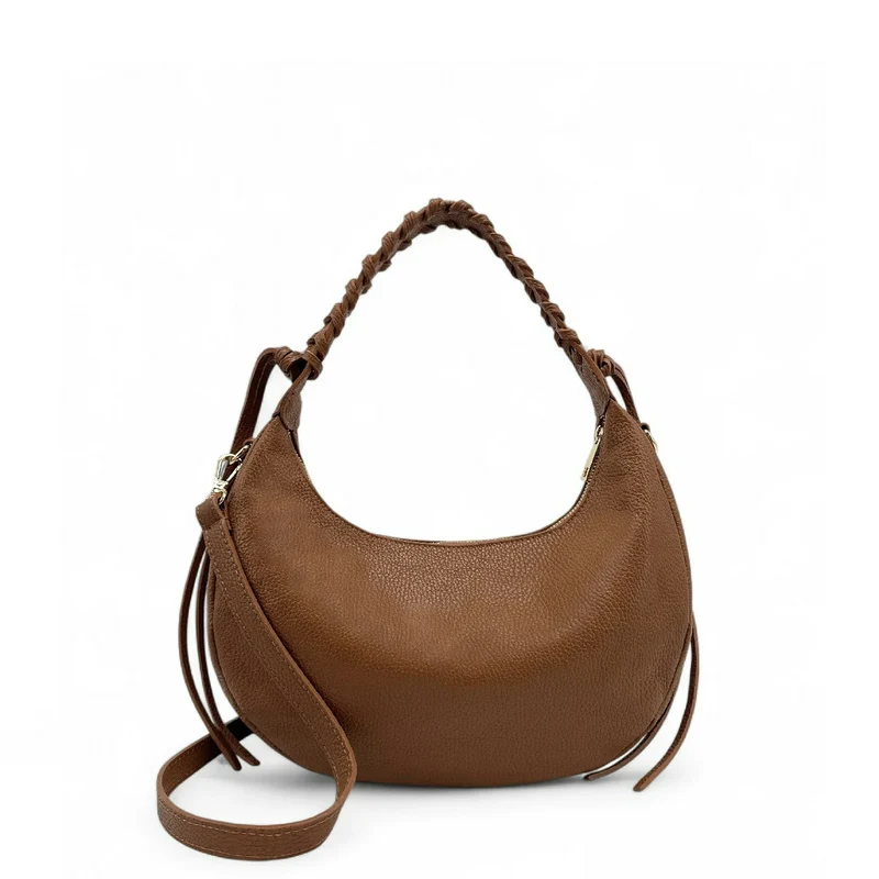 Sac demi-lune en cuir grainé NYX Camel foncé