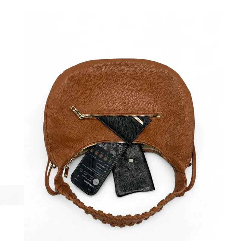 Sac demi-lune en cuir grainé NYX Camel foncé
