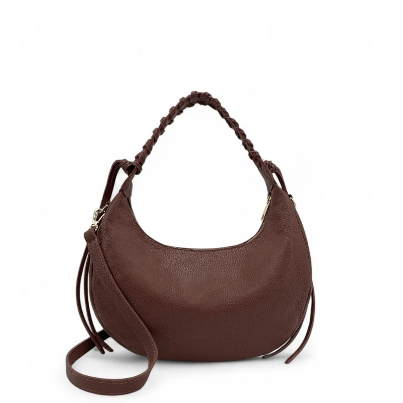 Sac demi-lune en cuir grainé NYX Marron Chocolat