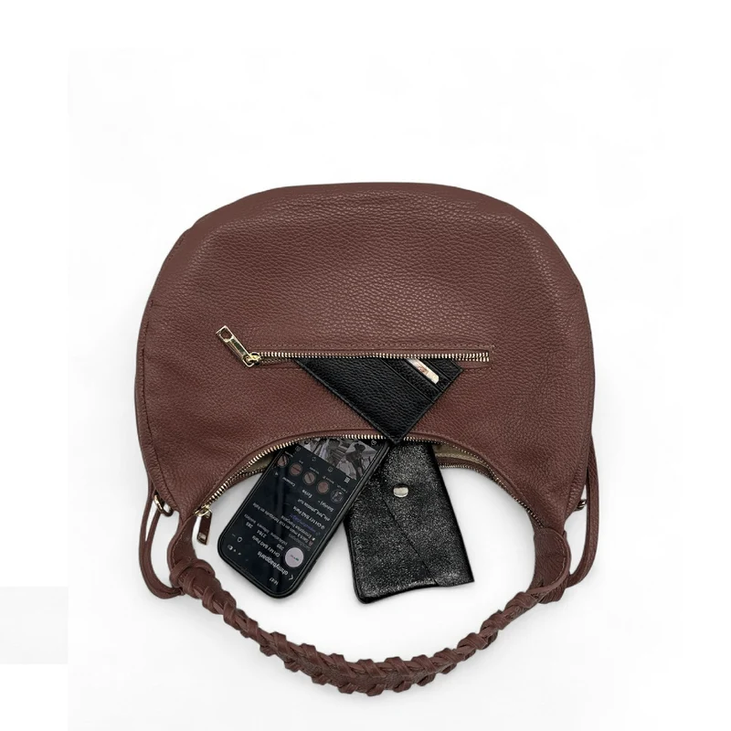 Sac demi-lune en cuir grainé NYX Marron Chocolat